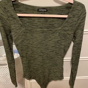Women’s Express Ribbed Long Sleeve Forest Green Bodysuit